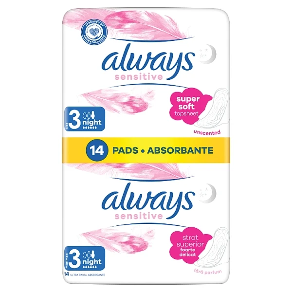 Always Sensitive Night, podpaski ze skrzydełkami, 14 sztuk