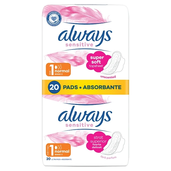 Always Sensitive Normal, podpaski ze skrzydełkami, 20 sztuk