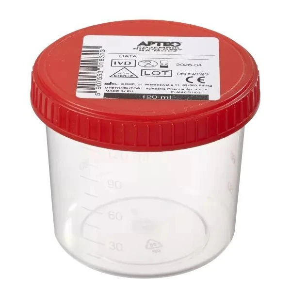 Pojemnik do analizy moczu, Apteo, z nakrętką, niejałowy, 120ml