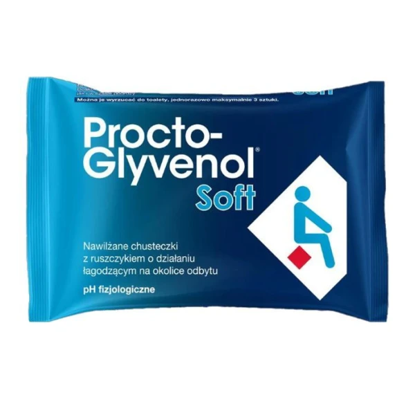 Procto-Glyvenol Soft, chusteczki nawilżane z ruszczykiem, dla osób z hemoroidami, 30 sztuk