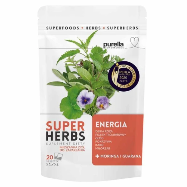 [DATA - 2026-11-30] Purella Superfoods, Superherbs Energia, mieszanka ziół do zaparzania, 20 saszetek