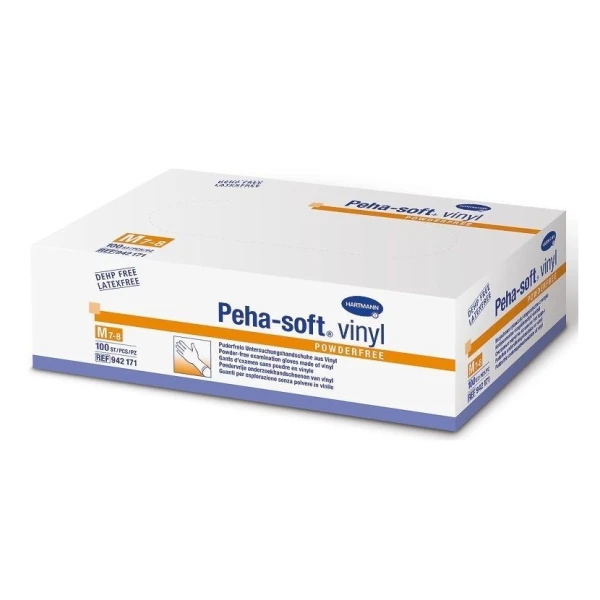Rękawiczki Peha-soft, winylowe, niesterylne, niepudrowane, rozmiar M, 100 sztuk