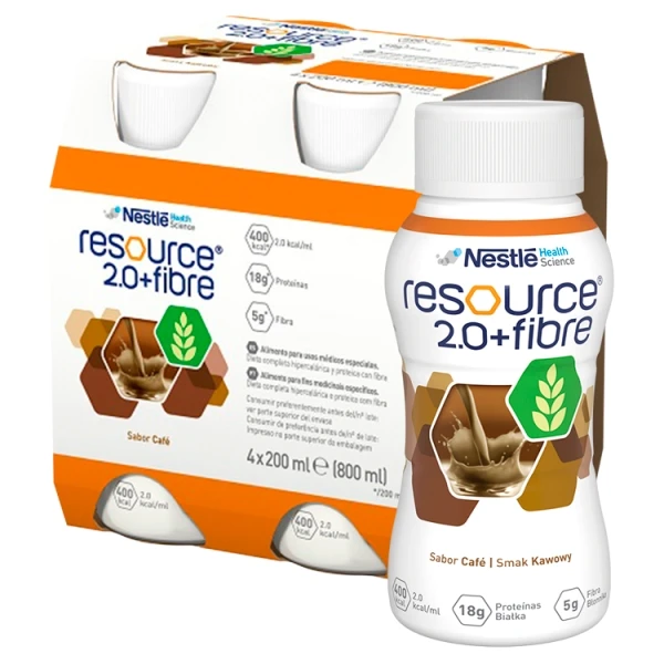 Resource 2.0+ Fibre, produkt odżywczy wysokoenergetyczny, smak kawowy, płyn, 4x200ml