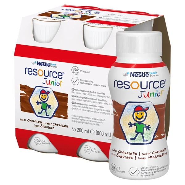 Resource Junior, produkt odżywczy wysokoenergetyczny, smak czekoladowy, płyn, 4x200ml