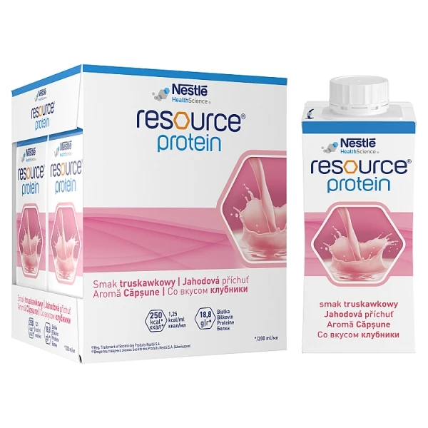 Resource Protein, produkt odżywczy wysokobiałkowy, smak truskawkowy, płyn, 4x200ml