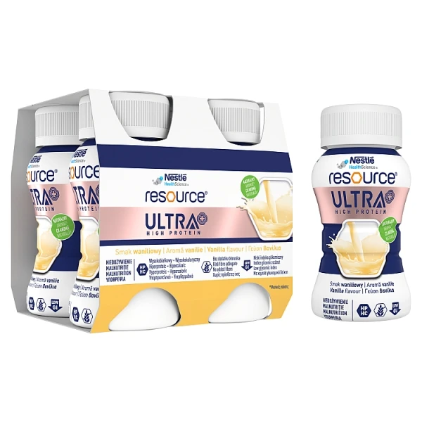 Resource Ultra+ High Protein, produkt odżywczy wysokobiałkowy, wysokoenergetyczny, smak waniliowy, 4x200ml