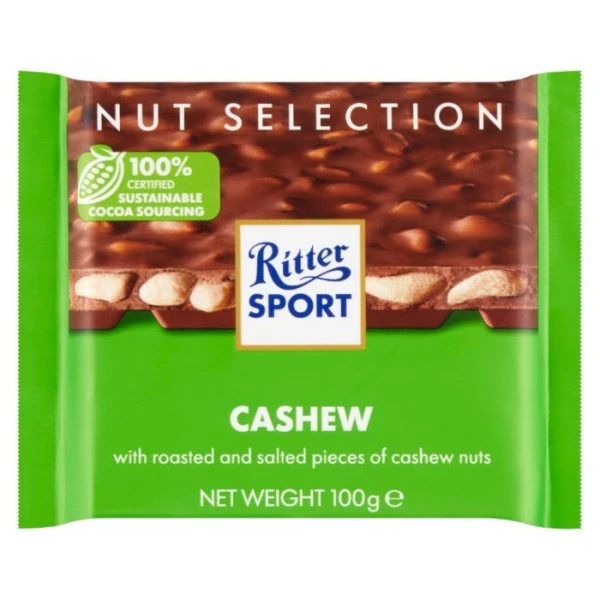 [DATA - 2027-01-04] Ritter Sport, Cashew, czekolada mleczna z prażonymi solonymi kawałkami orzechów nerkowca, 100g