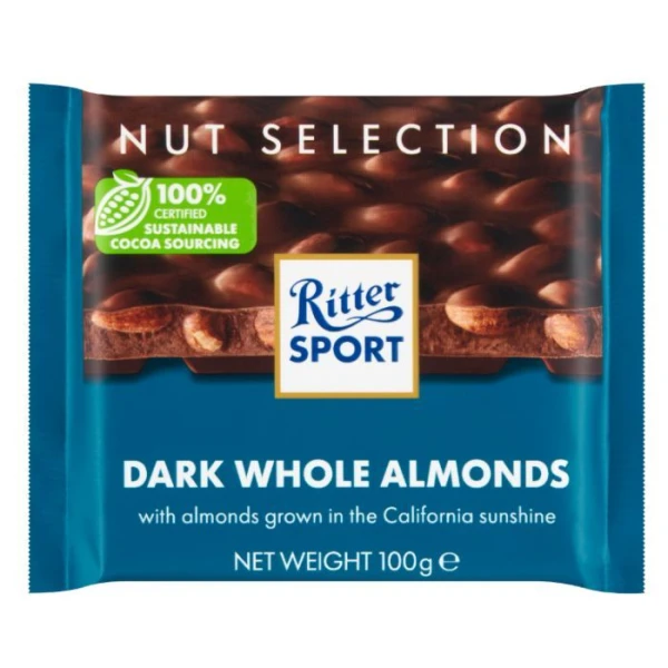 [DATA - 2026-10-04] Ritter Sport, Dark Whole Almonds, czekolada deserowa z całymi migdałami, 100g