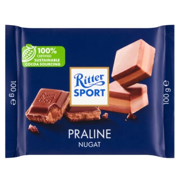 [DATA - 2026-12-17] Ritter Sport, Praline Nugat, czekolada mleczna z nadzieniem z orzechów laskowych, 100g