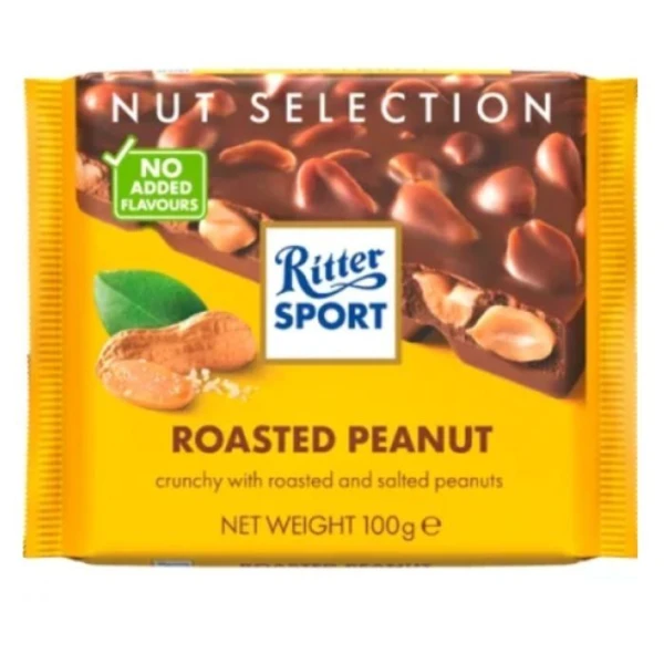 [DATA - 2026-10-05] Ritter Sport, Roasted Peanut, czekolada mleczna z prażonymi i solonymi kawałkami orzeszków ziemnych, 100g