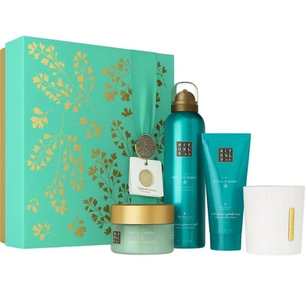 Rituals, The Ritual of Karma, zestaw dla kobiet, pianka pod prysznic, 200ml + krem do ciała, 100ml + peeling do ciała, 125g + świeca, 140g