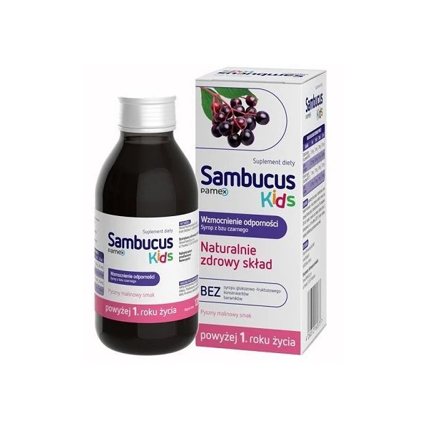Sambucus Kids, płyn doustny, dla dzieci powyżej 1 roku życia, smak malinowy, 120ml