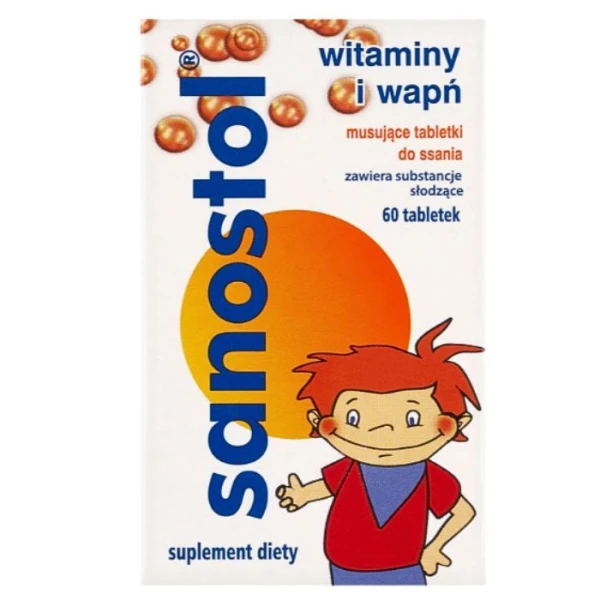 [DATA - 2026-09-30] Sanostol, witaminy i wapń, smak pomarańczowy, 60 musujących tabletek do ssania
