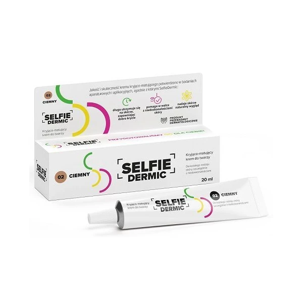 SelfieDermic, krem kryjąco-matujący do twarzy, 02 ciemny, 20ml