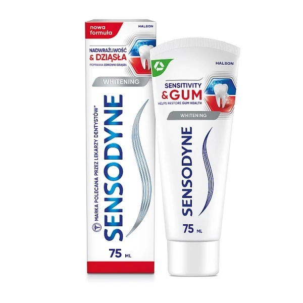 Sensodyne Whitening Nadwrażliwość i Dziąsła, wybielająca pasta do zębów wrażliwych, 75ml