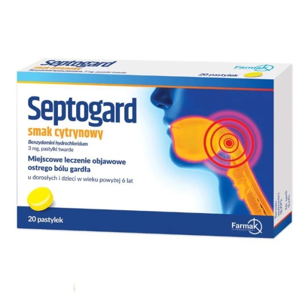 Septogard 3mg, smak cytrynowy, 20 pastylek do ssania
