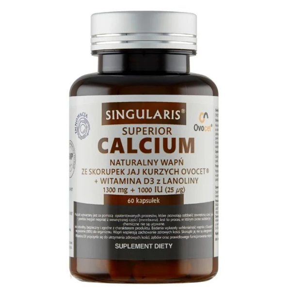 Singularis Superior, Calcium Naturalny Wapń Ovocet 1300mg + Witamina D3 1000 IU, 60 kapsułek