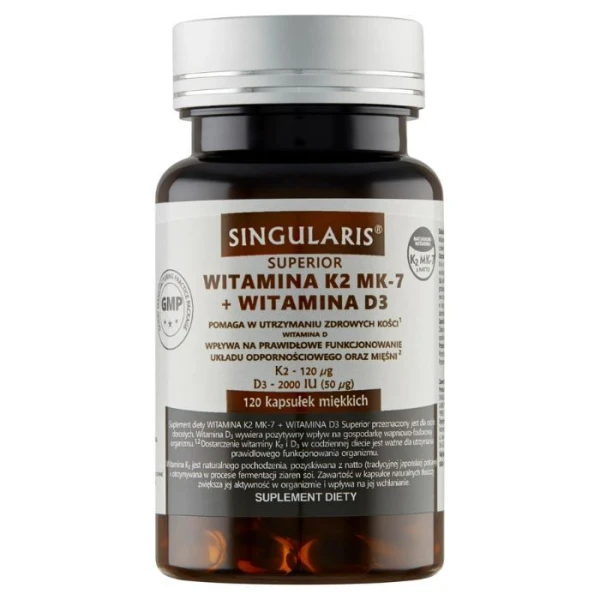 Singularis Superior, Witamina K2 MK7 + Witamina D3, 120 kapsułek
