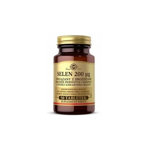 Solgar Selen 200mcg, związany z drożdżami, 50 tabletek