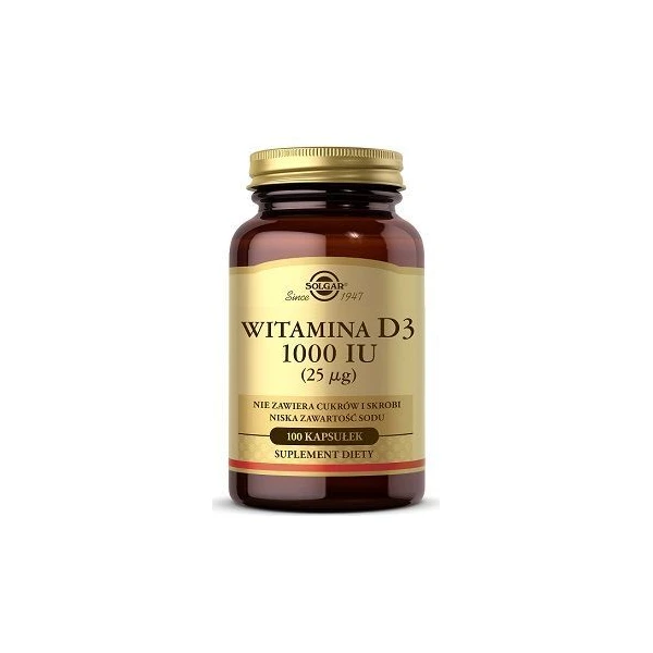 Solgar Witamina D3 25mcg (1000 IU), 100 kapsułek