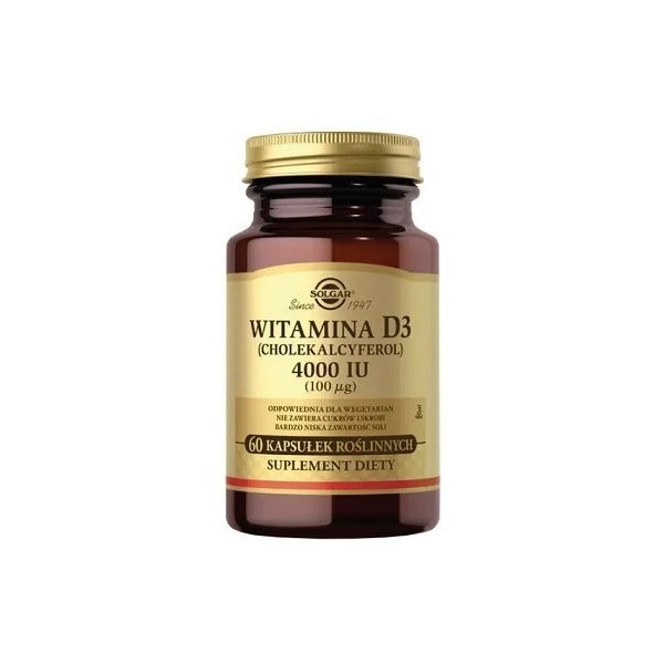 Solgar Witamina D3 (Cholekalcyferol) 4000 IU (100mcg), 60 kapsułek