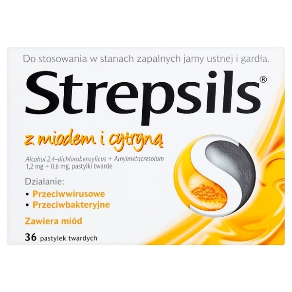 Strepsils z miodem i cytryną (0,6mg+1,2mg), 36 pastylek do ssania
