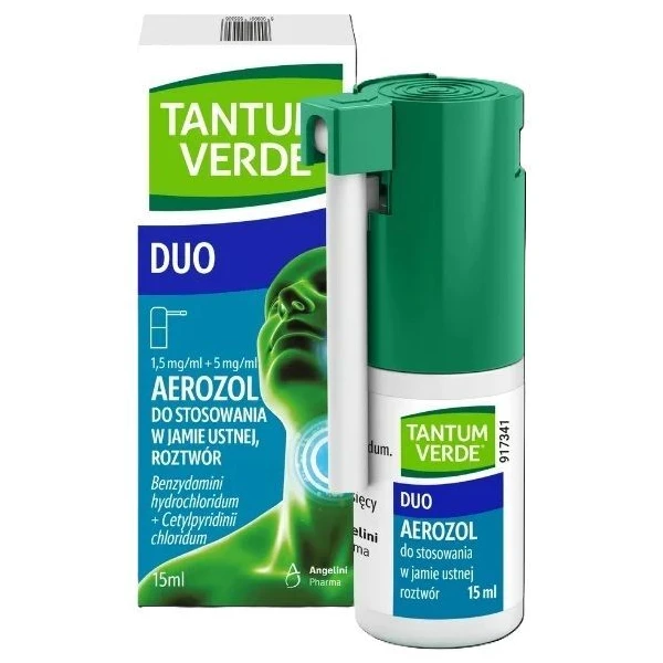 Tantum Verde Duo (1,5mg+5mg)/ml, aerozol do stosowania w jamie ustnej, 15ml