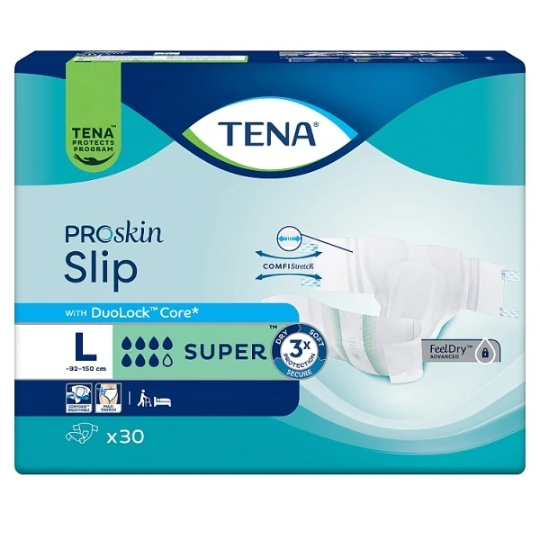 Pieluchomajtki Tena Slip ProSkin Super, rozmiar L, chłonność 7/8, 30 sztuk