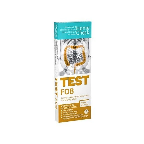 Test diagnostyczny Home Check, Test FOB do wykrywania krwi utajonej w kale, 1 sztuka