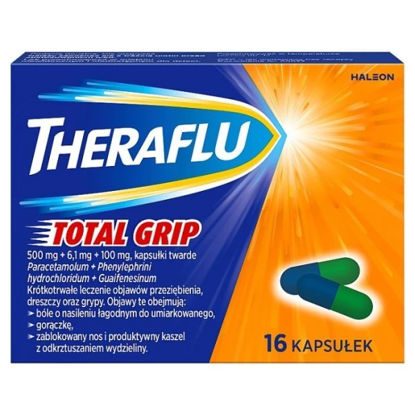 Theraflu Total Grip (500mg+6,1mg+100mg), 16 kapsułek