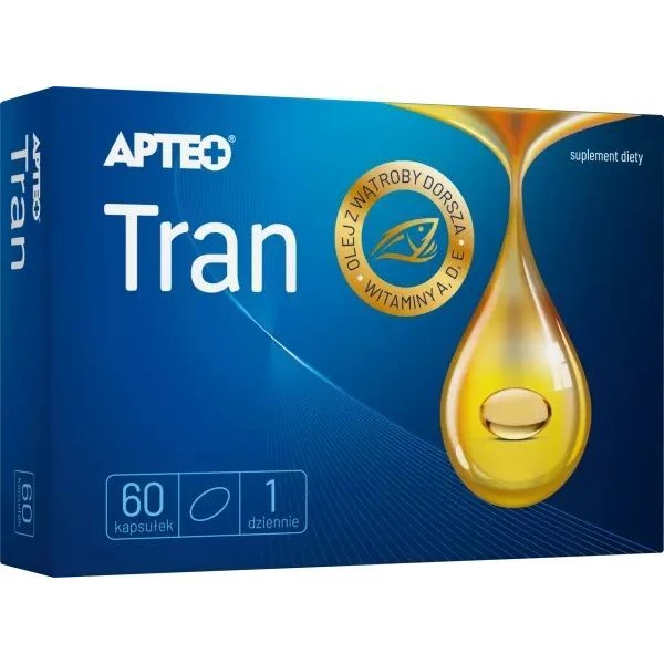 Tran, olej z wątroby dorsza, Apteo, 60 kapsułek