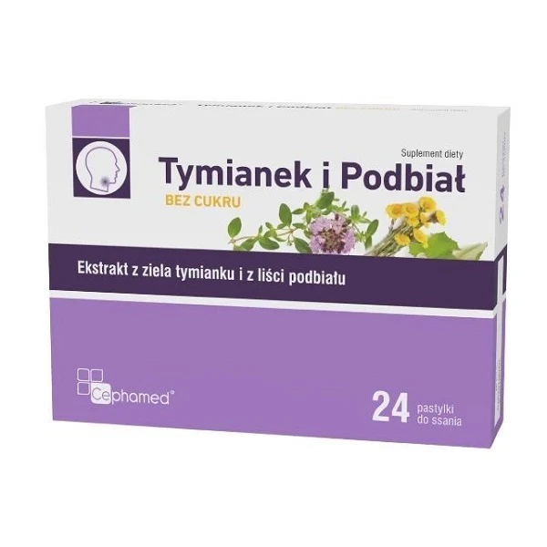 Cephamed, Tymianek i Podbiał, bez cukru, 24 pastylki do ssania