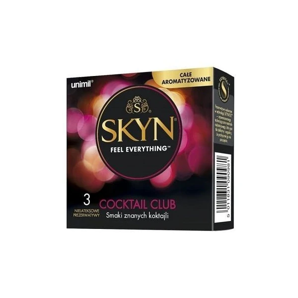 Unimil Skyn, prezerwatywy bezlateksowe Cocktail Club, całe aromatyzowane, 3 sztuki