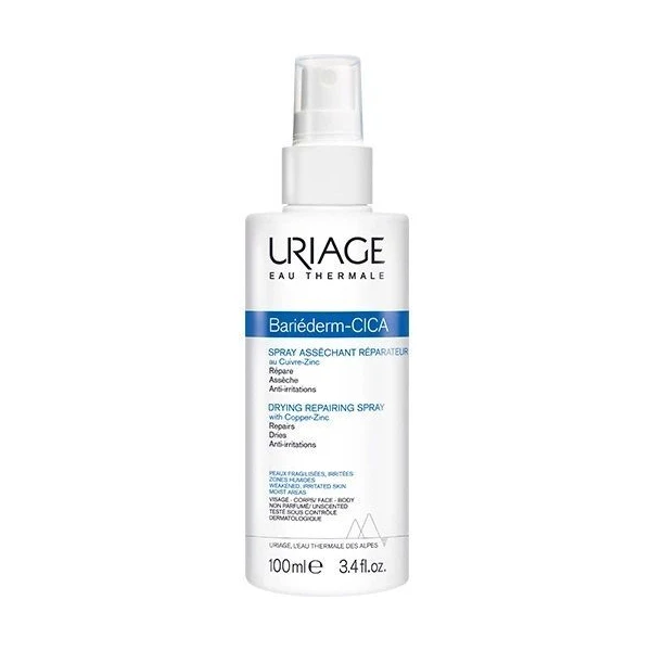 Uriage Bariederm Cica, spray naprawczy z miedzią i cynkiem do skóry osłabionej i podrażnionej, skłonnej do atopii, 100ml