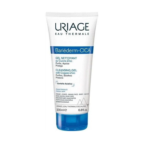 Uriage Bariederm Cica, żel oczyszczający z miedzią i cynkiem do skóry osłabionej i podrażnionej, 200ml