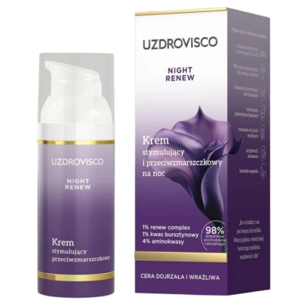 Uzdrovisco Night Renew, krem stymulujący i przeciwzmarszczkowy, cera dojrzała i wrażliwa, na noc, 50ml