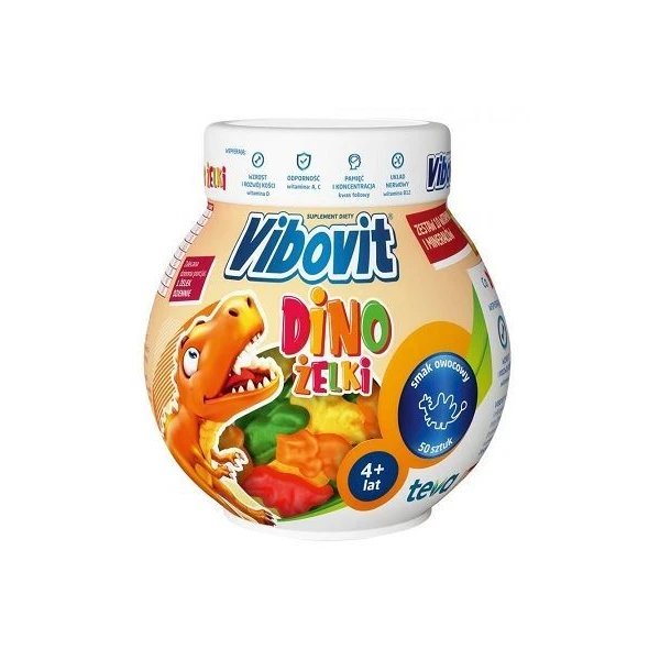 Vibovit Dino, żelki, smak owocowy, dla dzieci po 4 roku życia, 50 sztuk