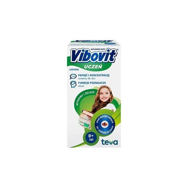 Vibovit Uczeń, witaminy + żelazo, smak owoców leśnych, po 8 roku życia, 30 tabletek do ssania