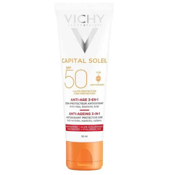 Vichy Capital Soleil, krem przeciwstarzeniowy do twarzy 3w1 SPF 50, 50ml