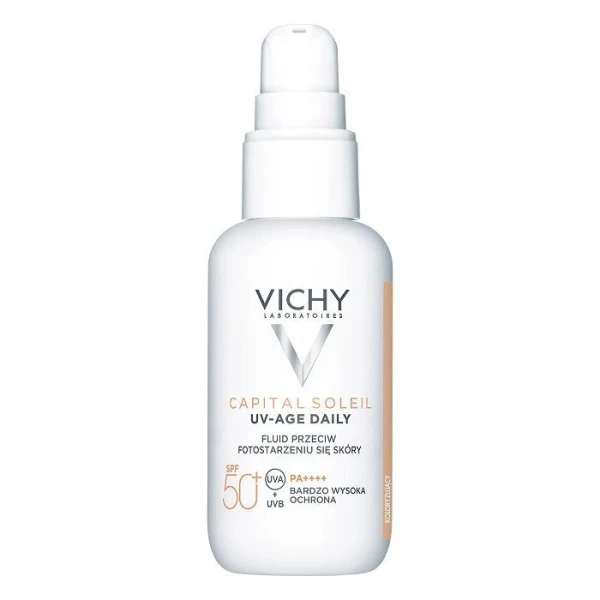 Vichy Capital Soleil UV-Age Daily, fluid przeciw fotostarzeniu się skóry SPF 50+, koloryzujący, 40ml
