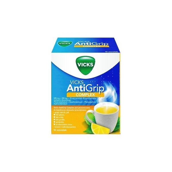 Vicks AntiGrip Complex (500mg+200mg+10mg), smak cytrynowy, proszek, 10 saszetek