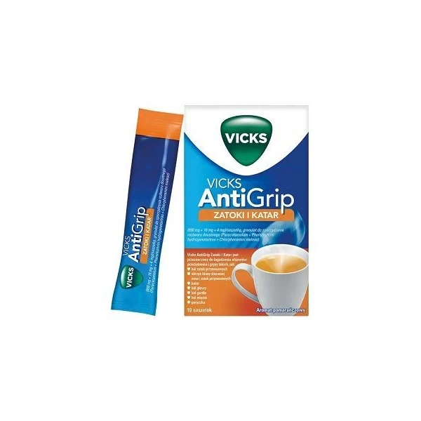 Vicks Antigrip Zatoki i Katar (650mg+16mg+4mg), granulat, 10 saszetek