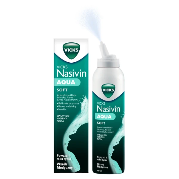 Vicks Nasivin Aqua Soft, spray do higieny nosa, powyżej 1 roku życia, 120ml