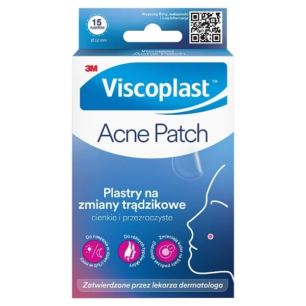 Plastry na zmiany trądzikowe, Viscoplast, Acne Patch, 15 sztuk