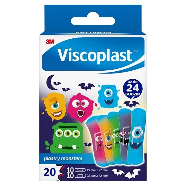Plastry dla dzieci, Monsters, Viscoplast, 2 rozmiary, 20 sztuk
