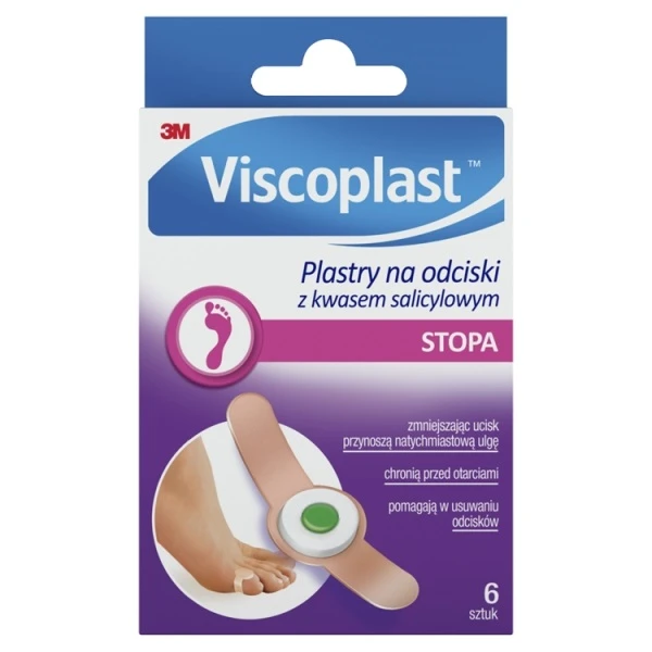 Plastry na odciski z kwasem salicylowym, Viscoplast, 70mm x 12,5mm, 6 sztuk