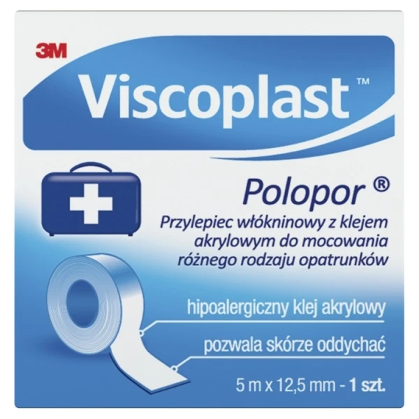 Przylepiec Polopor, Viscoplast, włókninowy, biały, 5m x 12,5mm, 1 sztuka