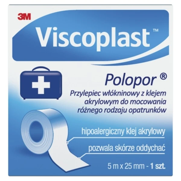 Przylepiec Polopor, Viscoplast, włókninowy, biały, 5m x 25mm, 1 sztuka