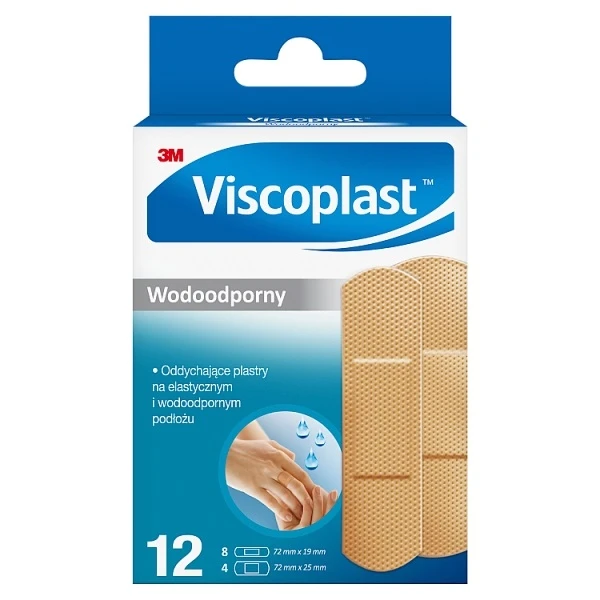 Plaster Pierwsza Pomoc, Viscoplast, wodoodporny, 2 rozmiary, 12 sztuk