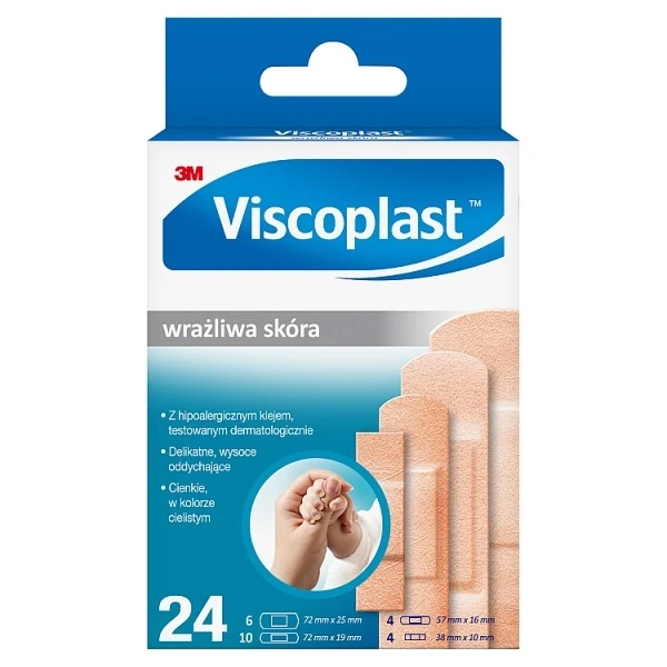 Plaster Pierwsza Pomoc, Viscoplast, Wrażliwa Skóra, 2 rozmiary, 12 sztuk